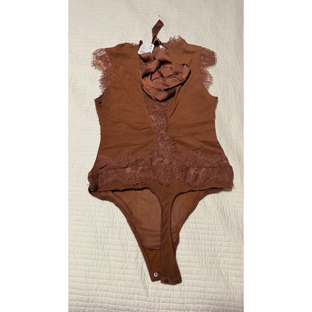 NWT Free People Brownstone Brown Lace Sheer Mesh Bodysuit Size S $78 - Picture 11 of 11